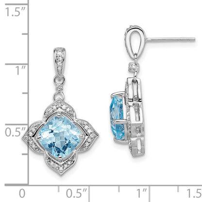 Sterling Silver Rhodium-plated Diamond u0026 Light Swiss Blue Topaz Earrings