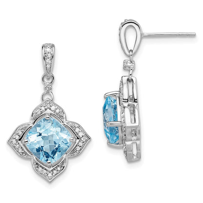Sterling Silver Rhodium-plated Diamond u0026 Light Swiss Blue Topaz Earrings