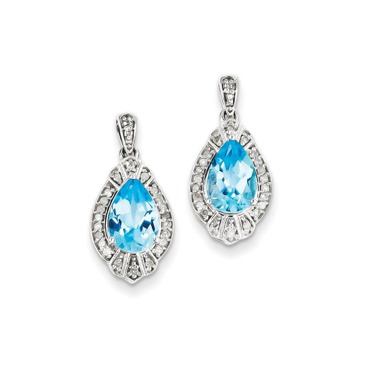 Sterling Silver Diamond u0026 Light Swiss Blue Topaz Earrings