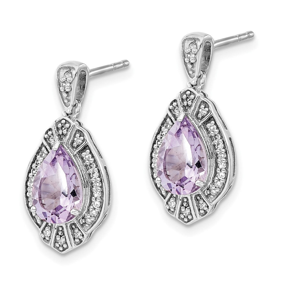 Sterling Silver Polished Diamond u0026 Pink Quartz Post Dangle Earrings