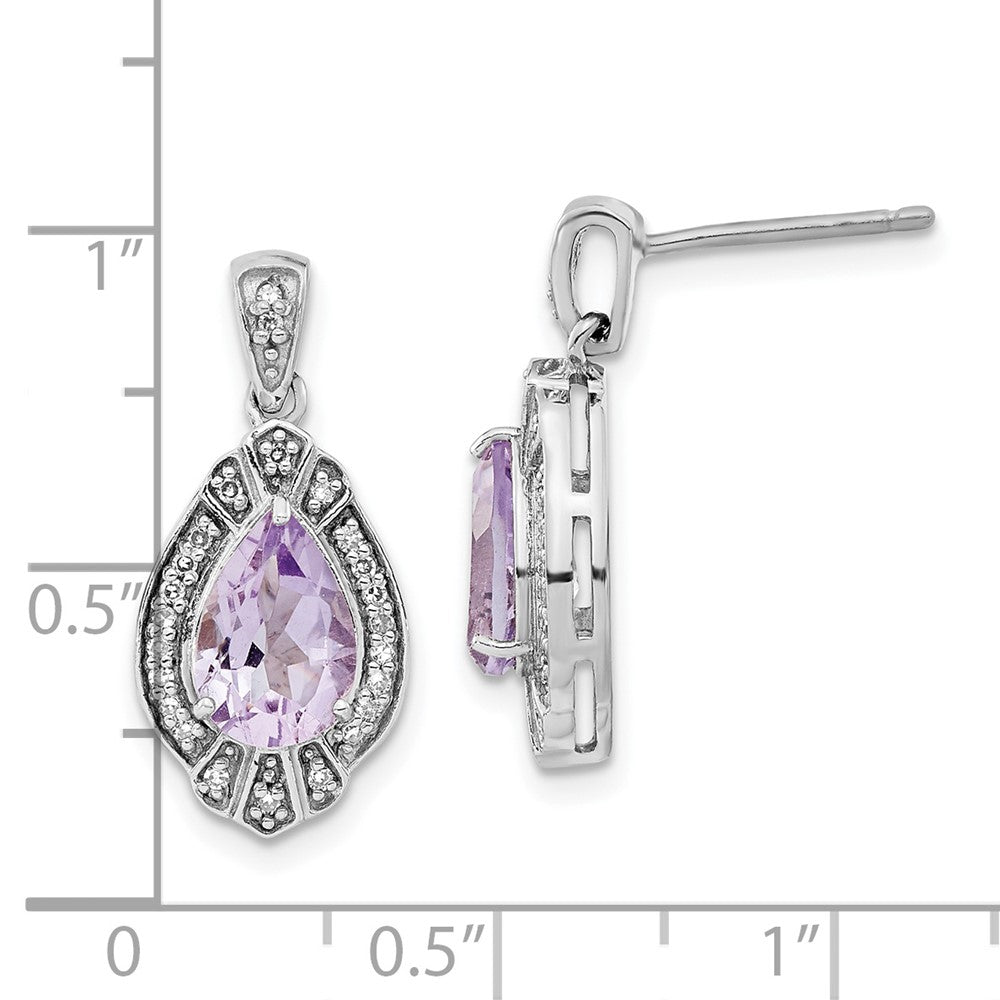 Sterling Silver Polished Diamond u0026 Pink Quartz Post Dangle Earrings