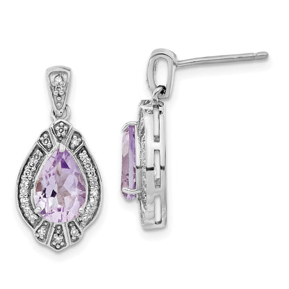 Sterling Silver Polished Diamond u0026 Pink Quartz Post Dangle Earrings