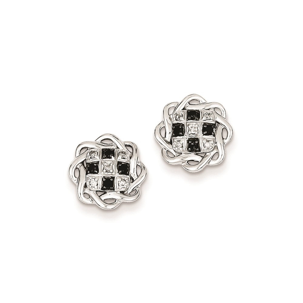 Sterling Silver Black and White Diamond Post Earrings