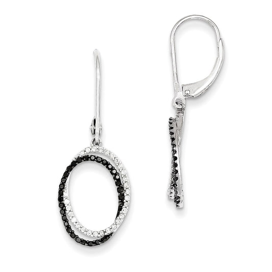 Sterling Silver Black and White Diamond Dangle Earrings