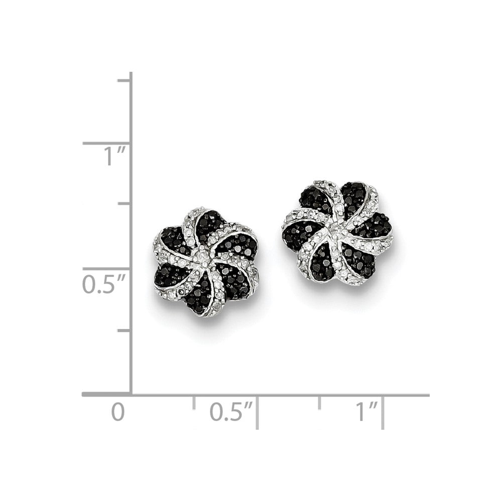 Sterling Silver Black and White Diamond Flower Post Earrings