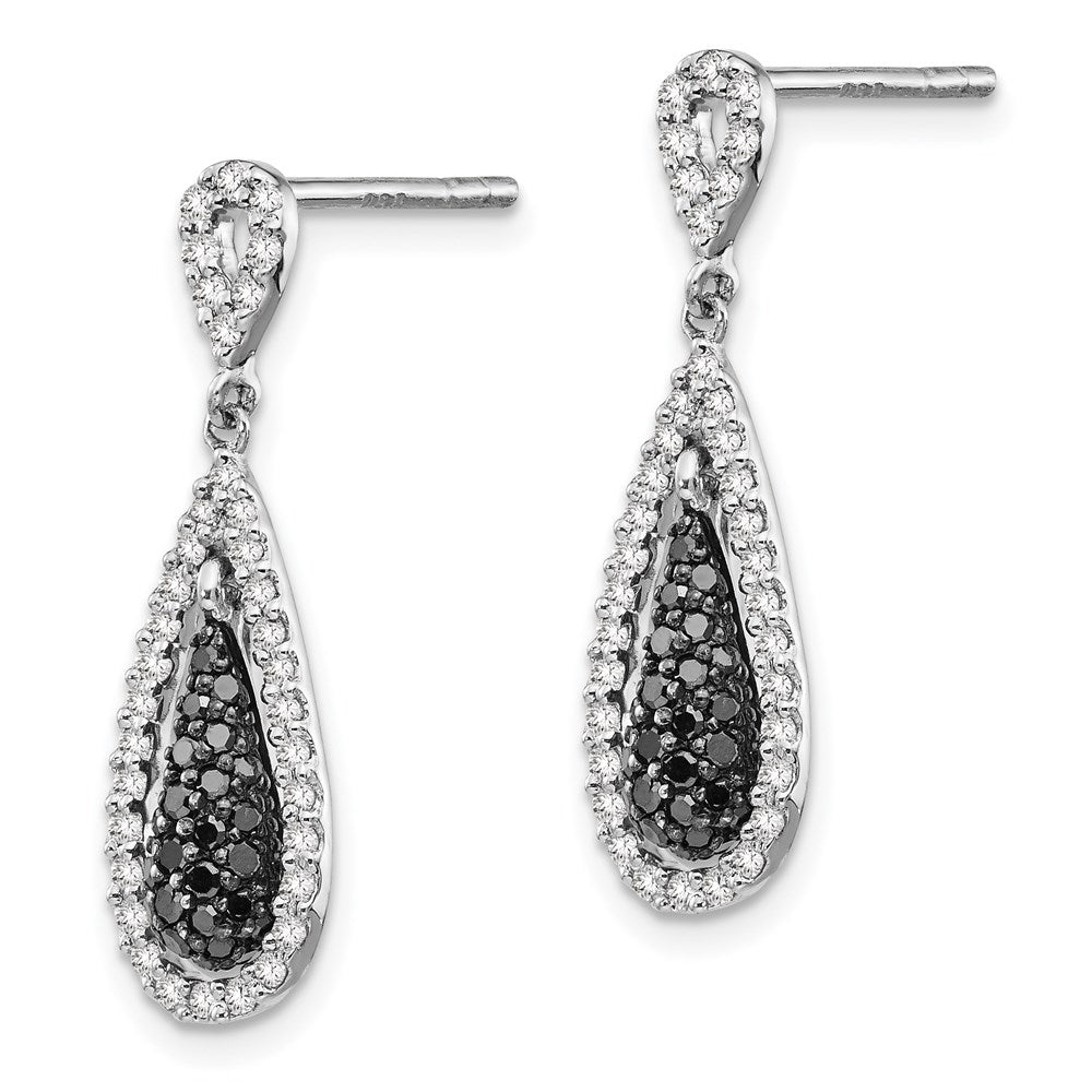Sterling Silver Black and White Diamond Double Teardrop Post Dangle Earring