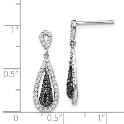Sterling Silver Black and White Diamond Double Teardrop Post Dangle Earring
