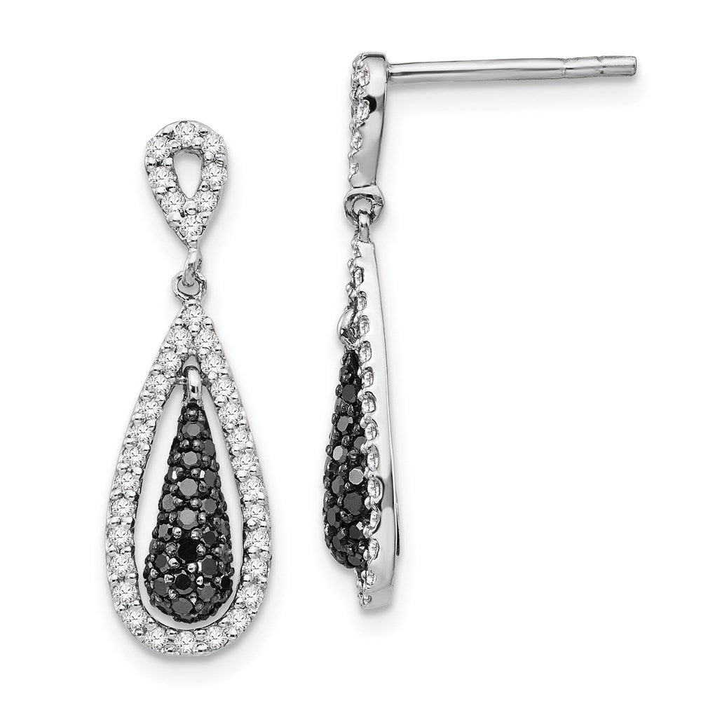 Sterling Silver Black and White Diamond Double Teardrop Post Dangle Earring