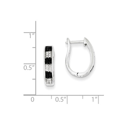 Sterling Silver Black u0026 White Diamond Hoop Earrings