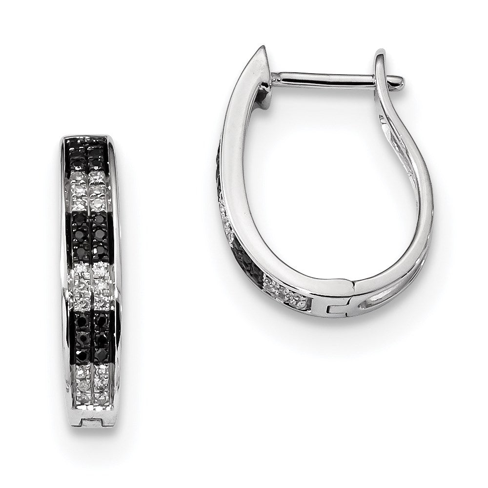 Sterling Silver Black u0026 White Diamond Hoop Earrings