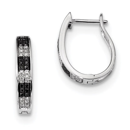 Sterling Silver Black u0026 White Diamond Hoop Earrings