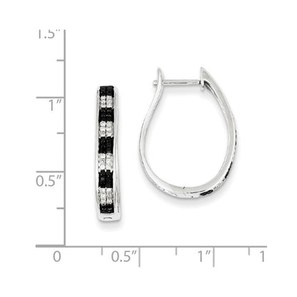 Sterling Silver Black u0026 White Diamond Hoop Earrings