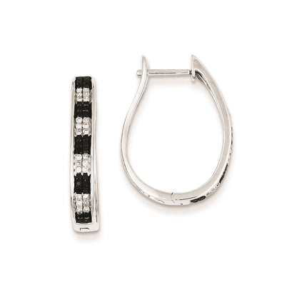 Sterling Silver Black u0026 White Diamond Hoop Earrings