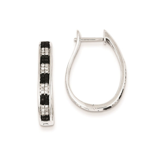 Sterling Silver Black u0026 White Diamond Hoop Earrings