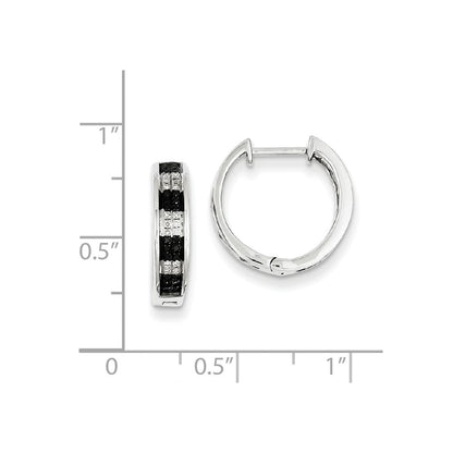 Sterling Silver Black u0026 White Diamond Hoop Earrings