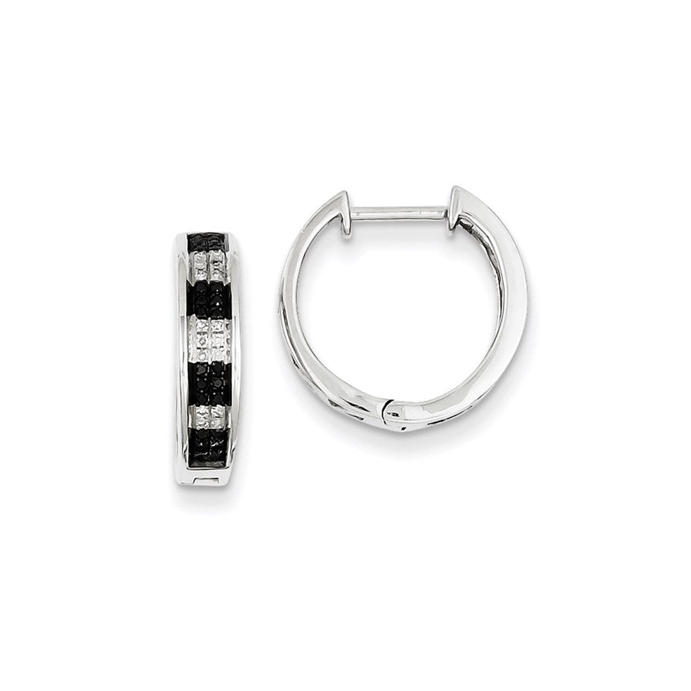 Sterling Silver Black u0026 White Diamond Hoop Earrings