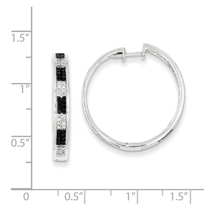 Sterling Silver Black u0026 White Diamond Hoop Earrings