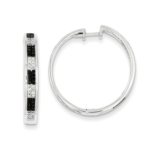 Sterling Silver Black u0026 White Diamond Hoop Earrings