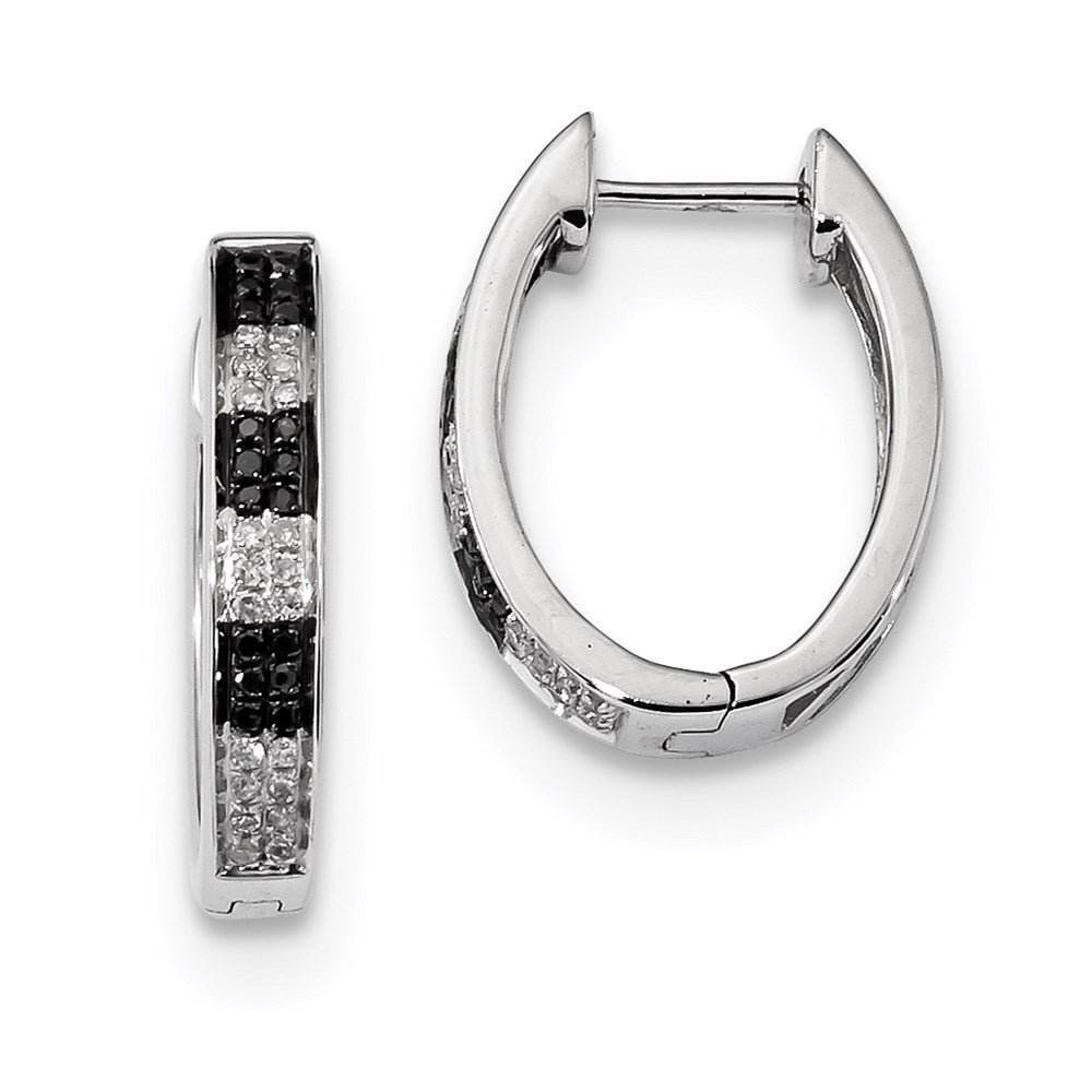 Sterling Silver Black u0026 White Diamond Hoop Earrings
