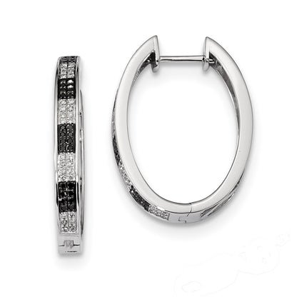 Sterling Silver Black u0026 White Diamond Hoop Earrings