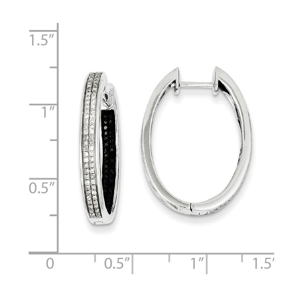 Sterling Silver Black u0026 White Diamond In/Out Hoop Earrings