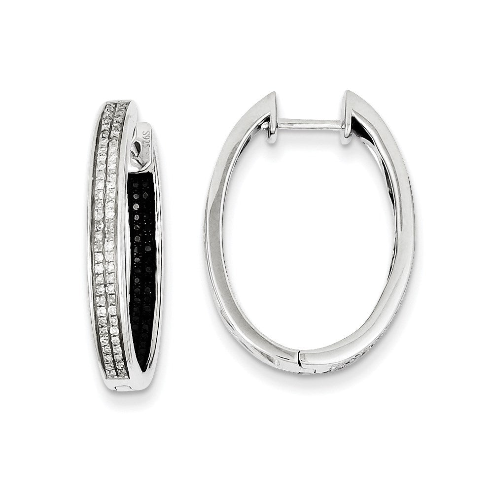 Sterling Silver Black u0026 White Diamond In/Out Hoop Earrings