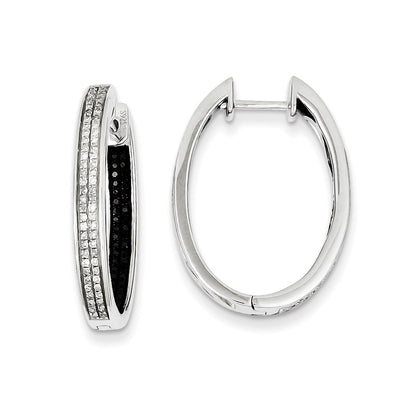 Sterling Silver Black u0026 White Diamond In/Out Hoop Earrings