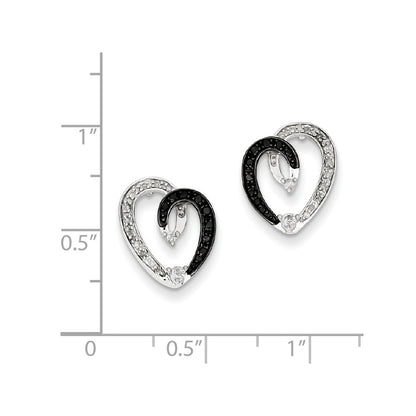 Sterling Silver Black u0026 White Diamond Heart Post Earrings
