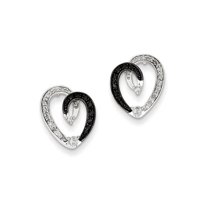 Sterling Silver Black u0026 White Diamond Heart Post Earrings