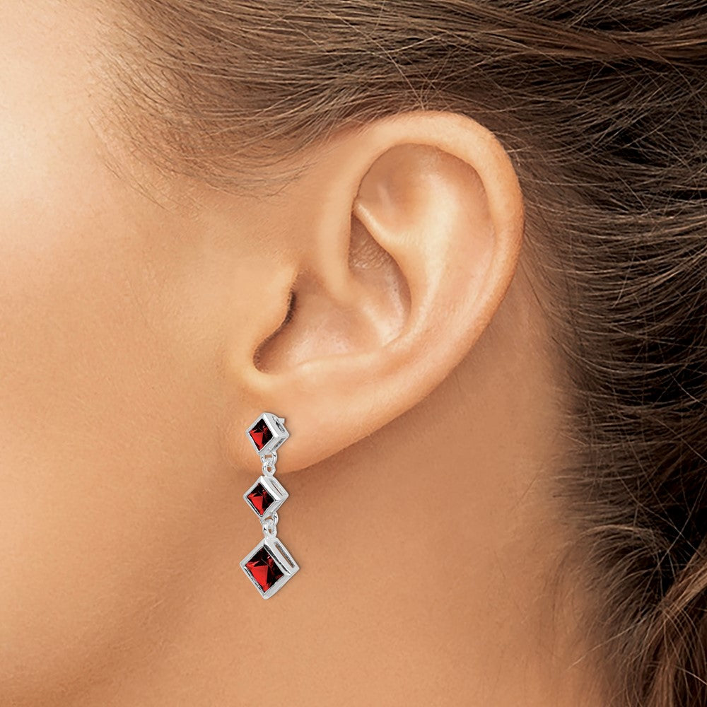 Sterling Silver Rhodium-plated Polished Garnet Post Dangle Earrings