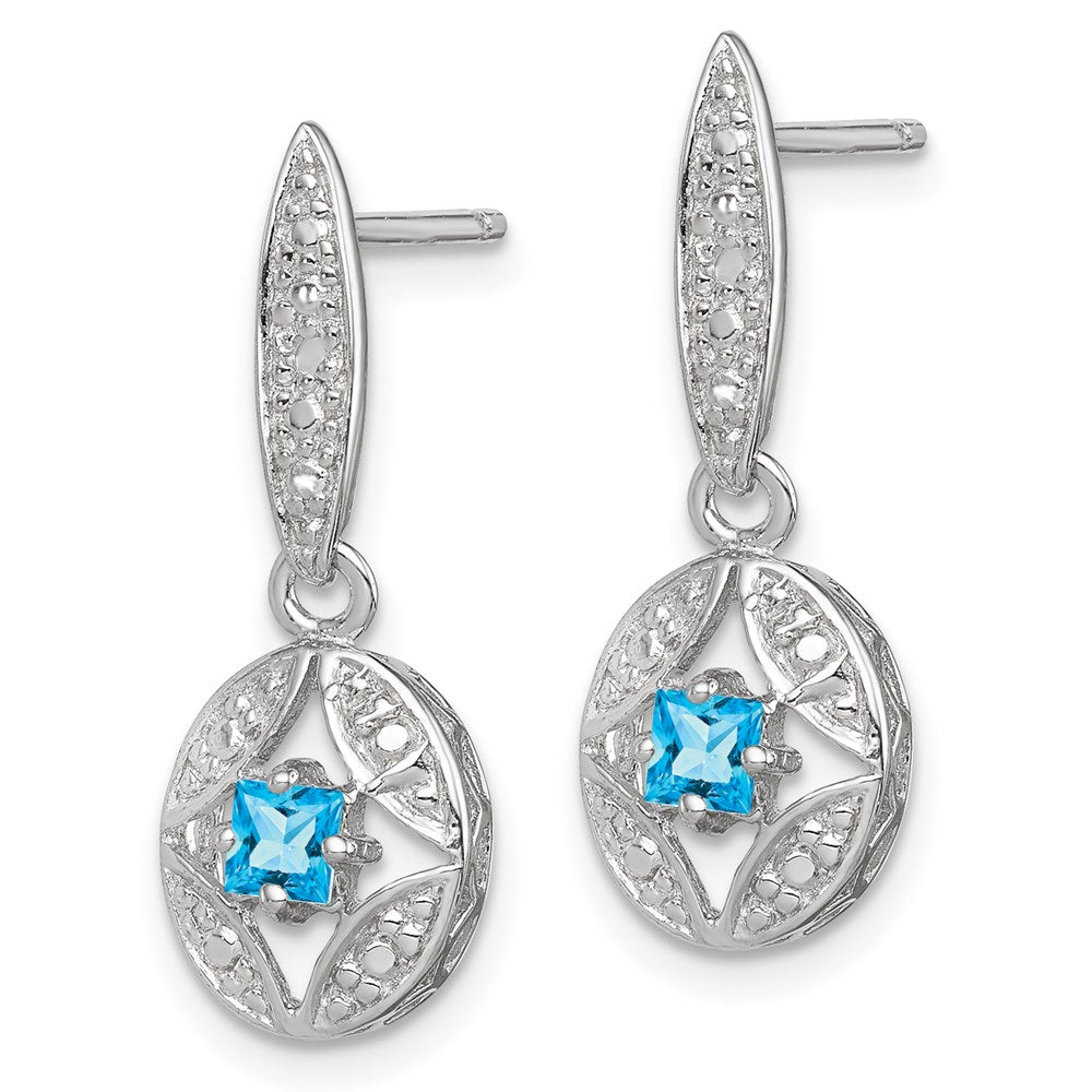 Sterling Silver Blue Topaz Diamond Post Dangle Earrings