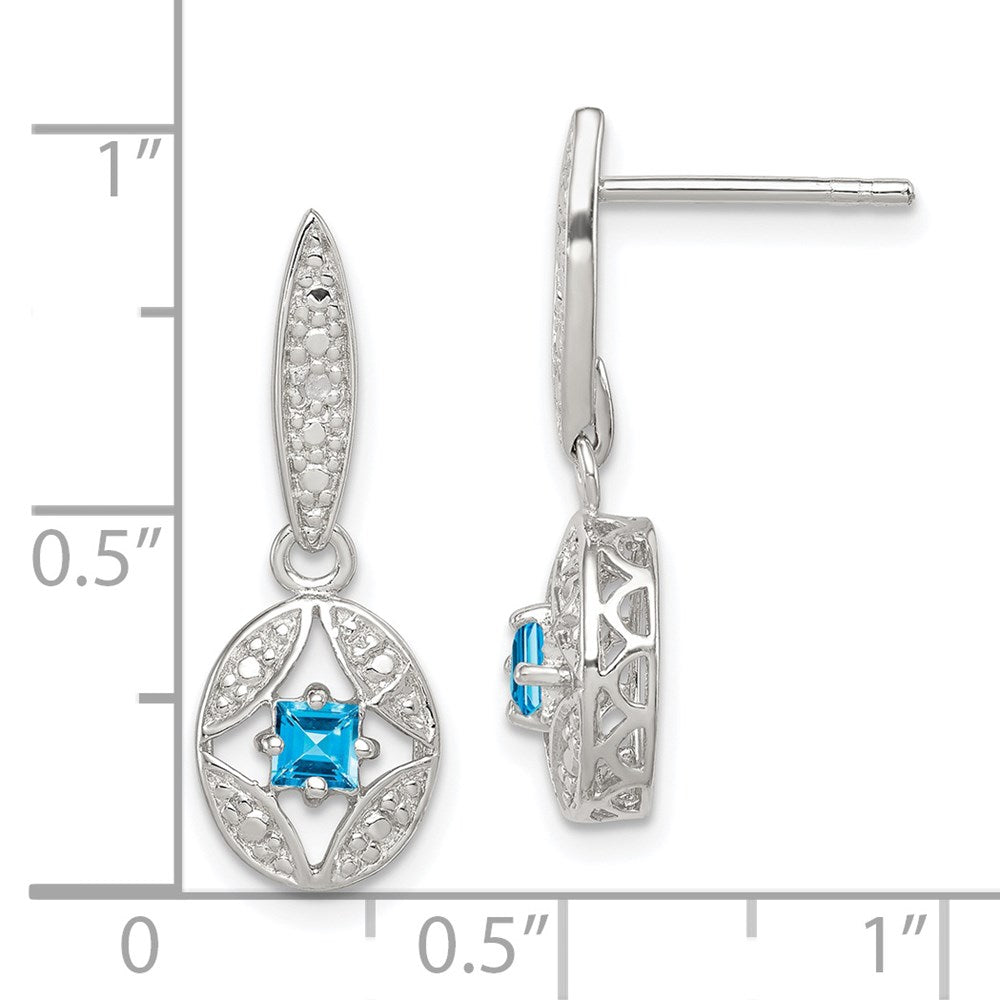 Sterling Silver Blue Topaz Diamond Post Dangle Earrings