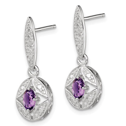 Sterling Silver Amethyst Diamond Post Dangle Earrings