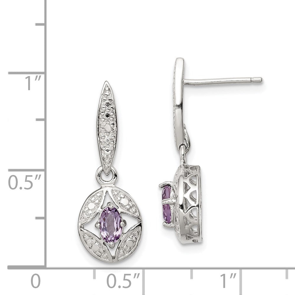 Sterling Silver Amethyst Diamond Post Dangle Earrings