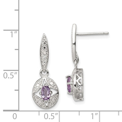 Sterling Silver Amethyst Diamond Post Dangle Earrings