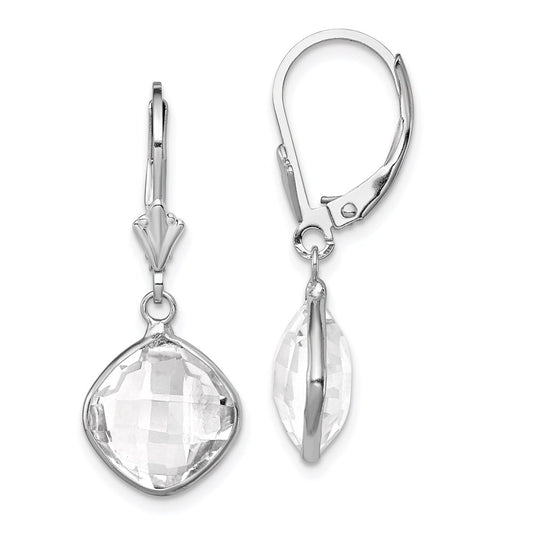 Sterling Silver Rhodium-plated White Topaz Dangle Lever Back Earrings
