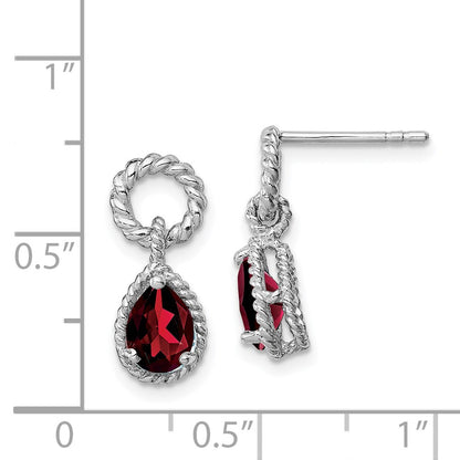 Sterling Silver Rhodium Plated Garnet Twisted Circle Post Earrings