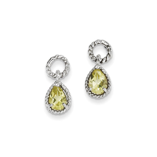 Sterling Silver Lemon Quartz Pear Twisted Post Earrings