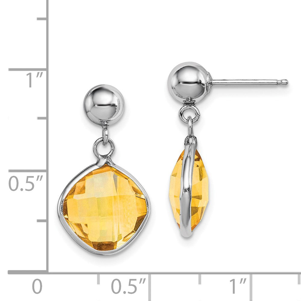 Sterling Silver Rhodium-plated Citrine Dangle Post Earrings