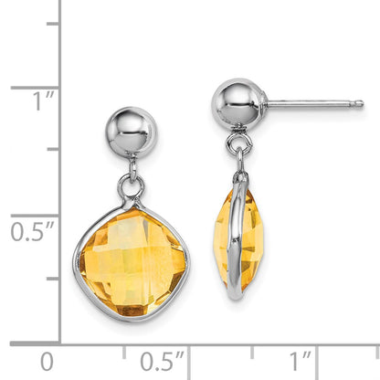 Sterling Silver Rhodium-plated Citrine Dangle Post Earrings