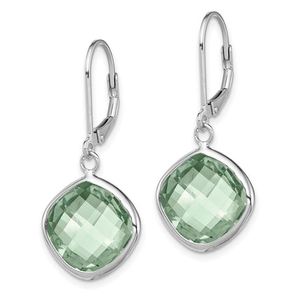 Sterling Silver Rhodium-plated Green Quartz Earrings