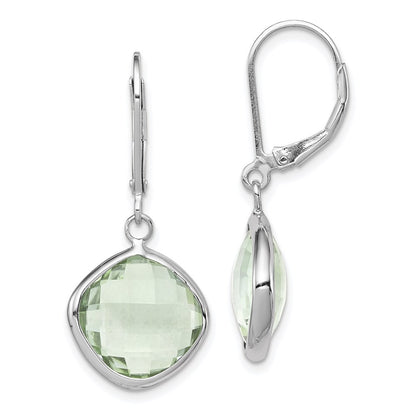 Sterling Silver Rhodium-plated Green Quartz Earrings