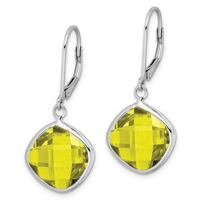 Sterling Silver Rhodium-plated Lemon Quartz Earrings