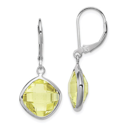 Sterling Silver Rhodium-plated Lemon Quartz Earrings