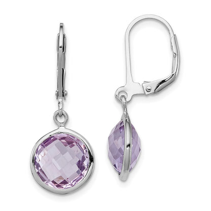 Sterling Silver Rhodium-plated Pink Quartz Earrings