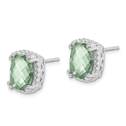 Sterling Silver Rhodium-plated Green Quartz Earrings