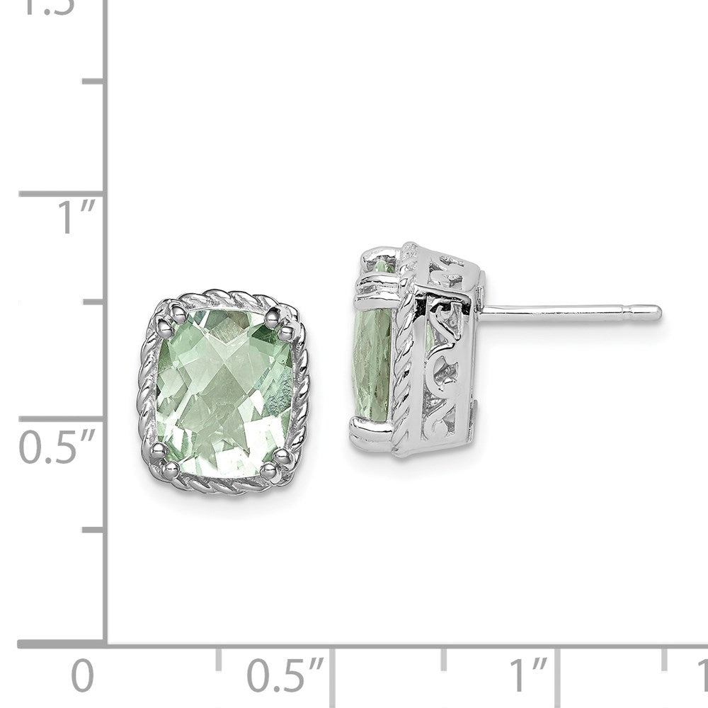 Sterling Silver Rhodium-plated Green Quartz Earrings