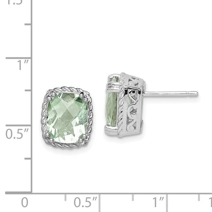 Sterling Silver Rhodium-plated Green Quartz Earrings