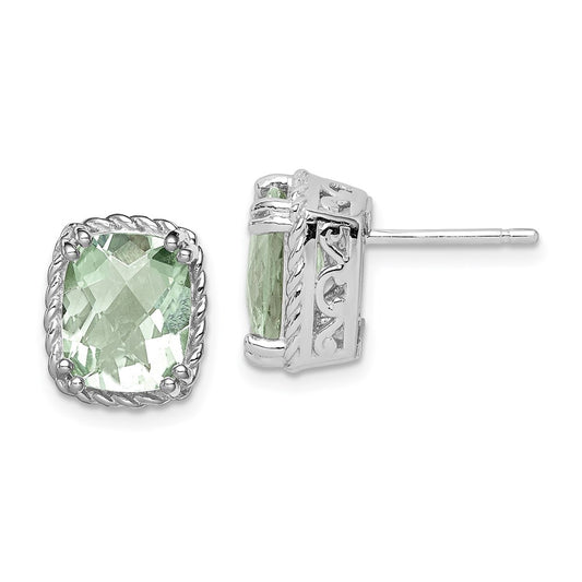 Sterling Silver Rhodium-plated Green Quartz Earrings