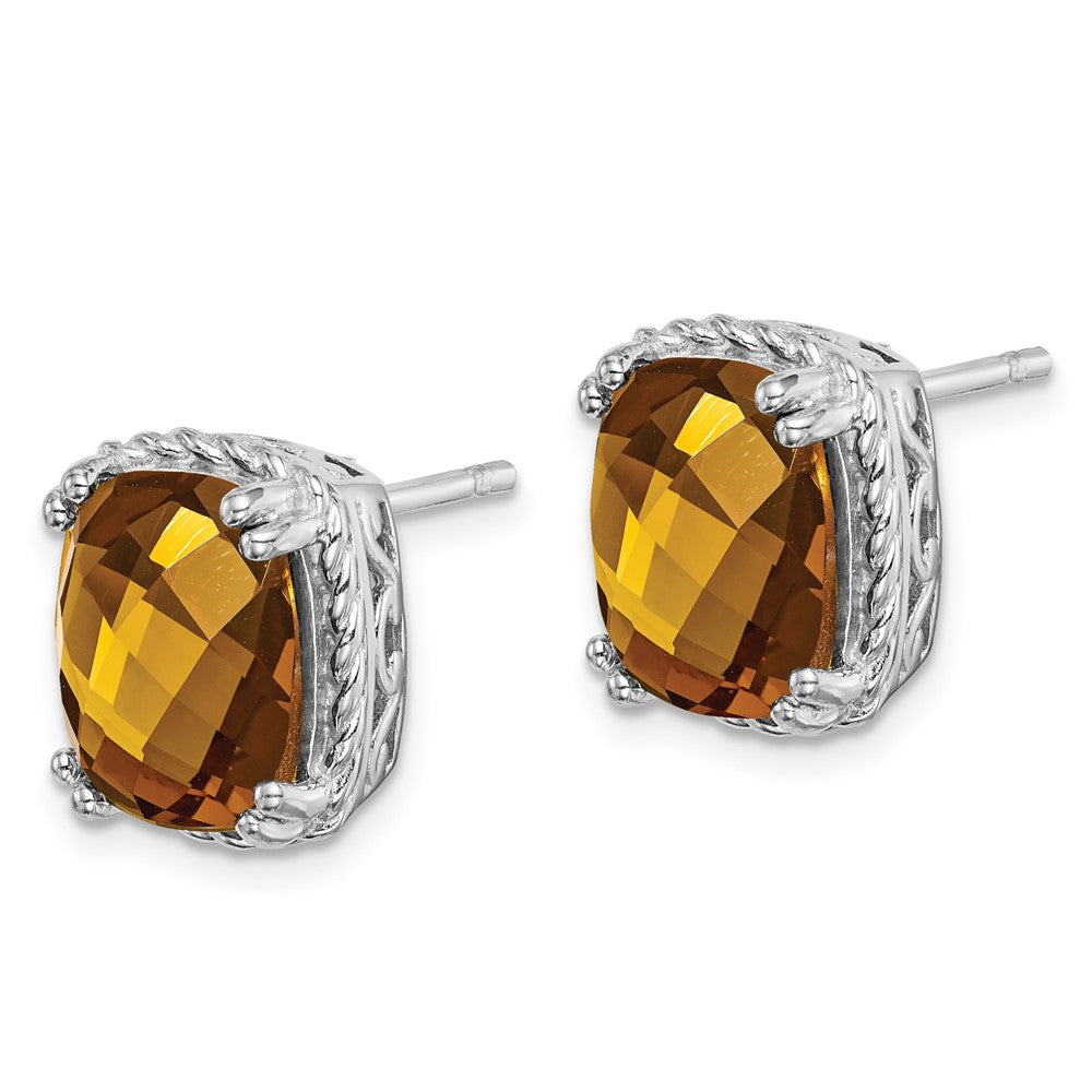 Sterling Silver Rhodium-plated Whiskey Quartz Earrings